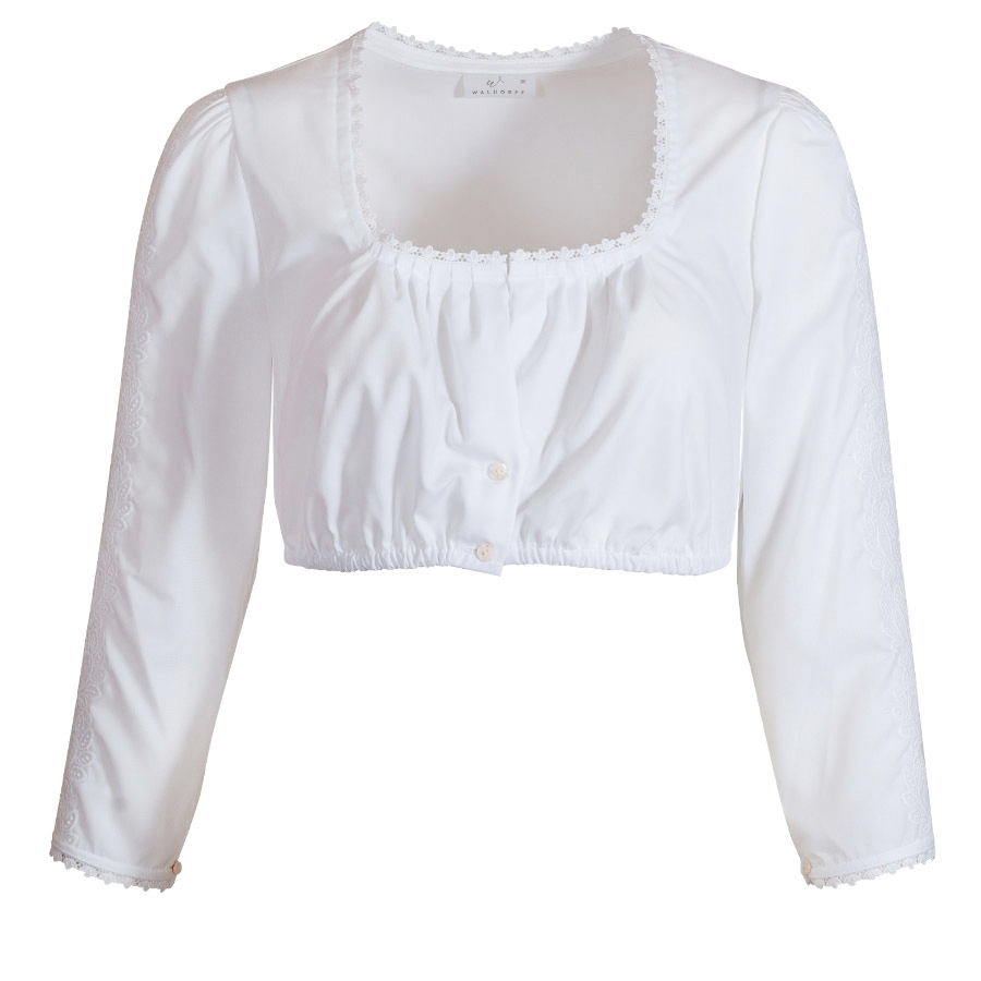 Waldorff Dirndlbluse weiß, festlich, 3/4-Arm, Spitzenborte