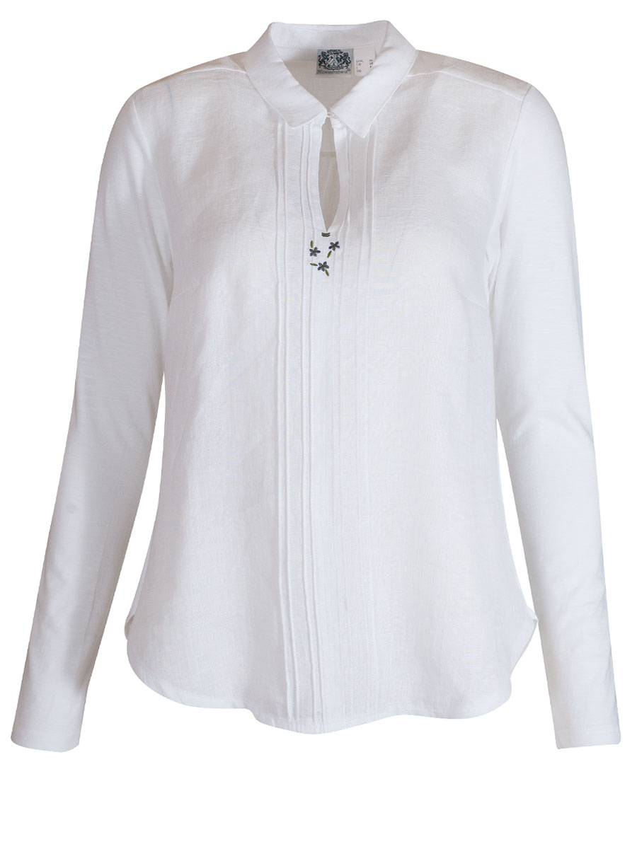 Hammerschmid Leinebluse Gisela, weiß, Liegekragen, Stickerei