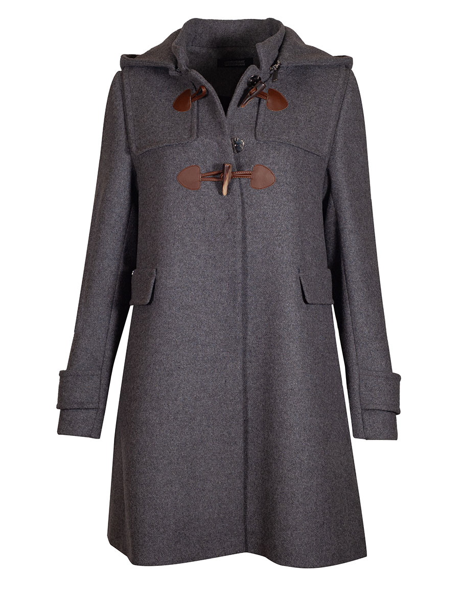 Bauer Wintermantel, grau, Kapuze, Knebelverschluss