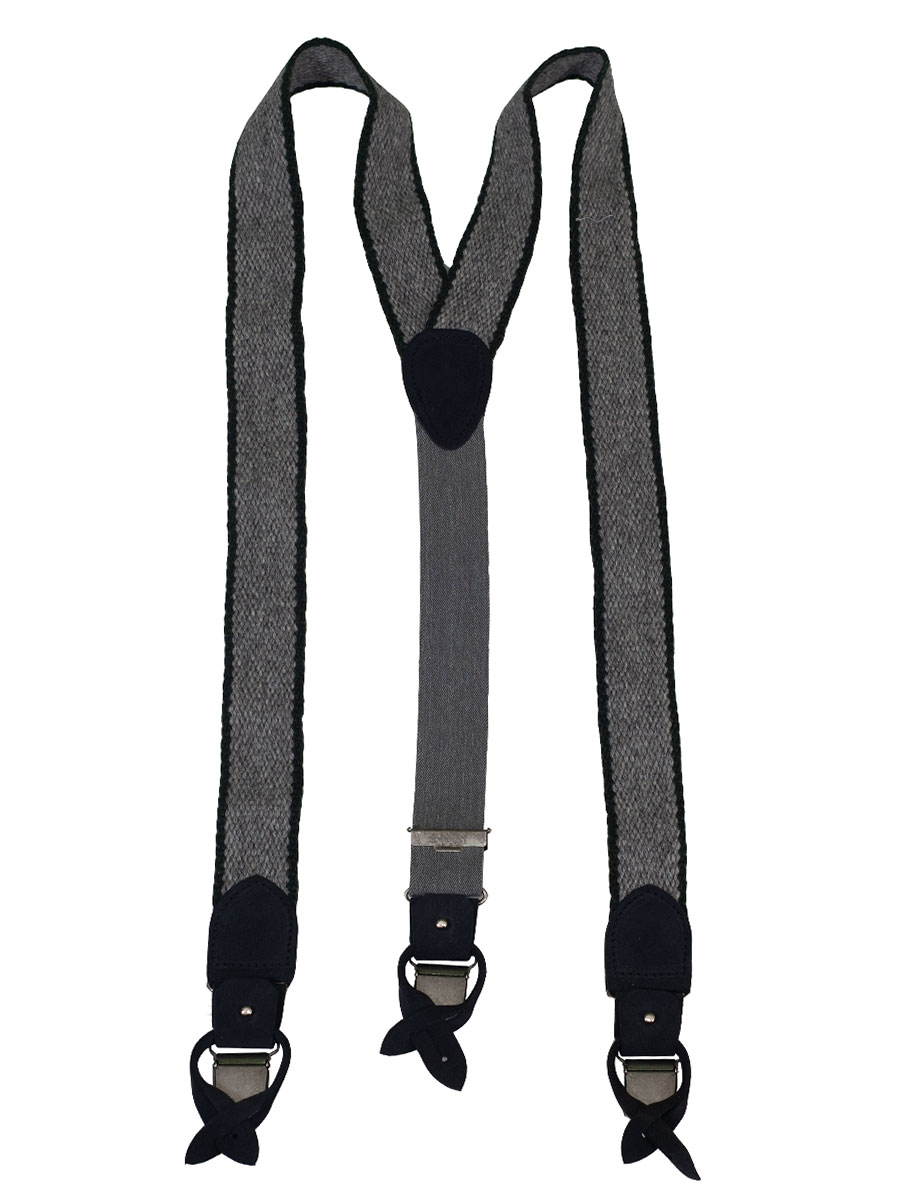 Steiner Hosenträger grau mit grün, gewebter Look, mit Klips und zum Anknöpfen