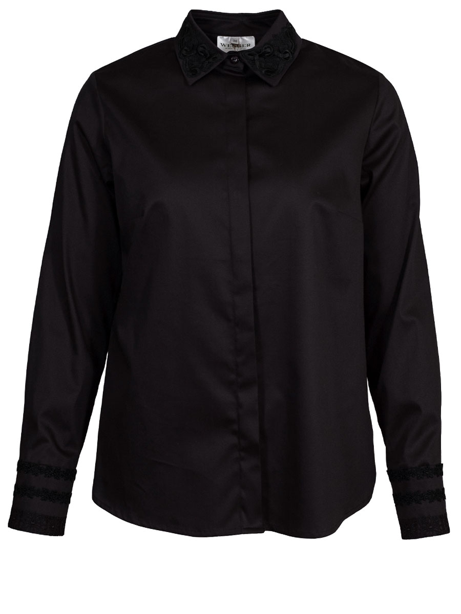 Wenger Ayla Langarmbluse, schwarz, Spitze, elegant, Rückenfalte, Stretch