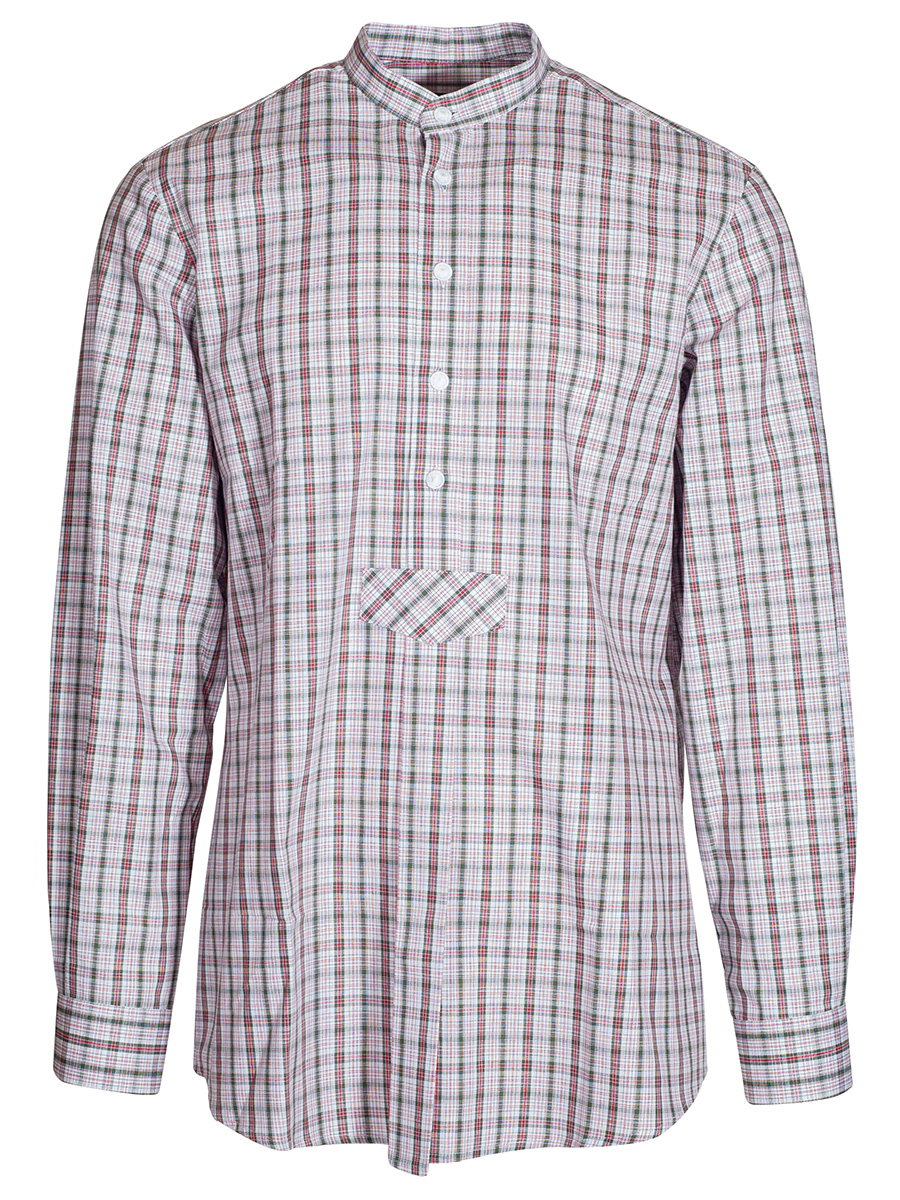 Arzberger Herrenhemd, tanne-rot kariert, Stehkragen, Pfoad, Slim Line