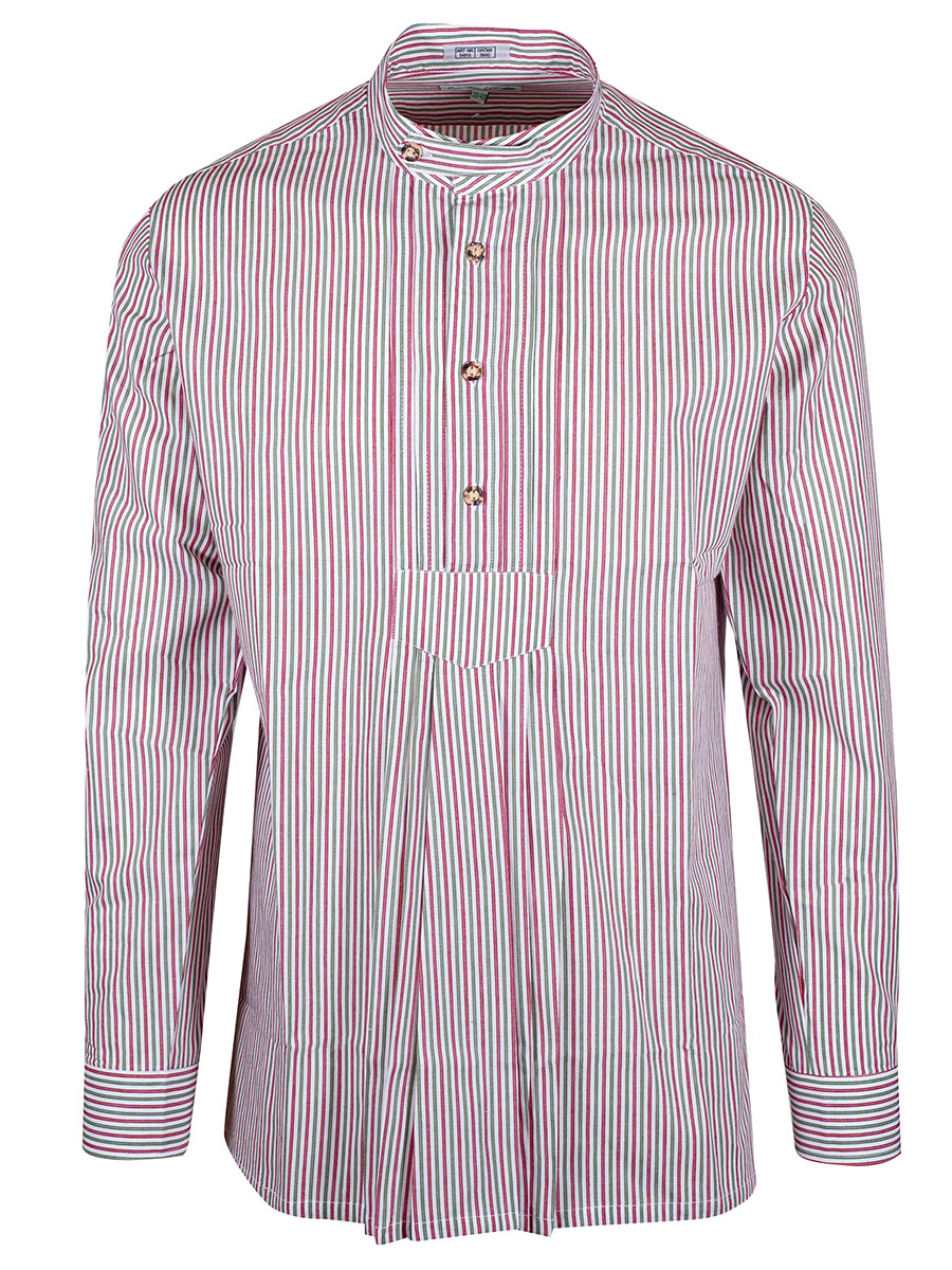 Ederer Trachtenhemd, rot-grün, gestreift, Stehkragen, Pfoad