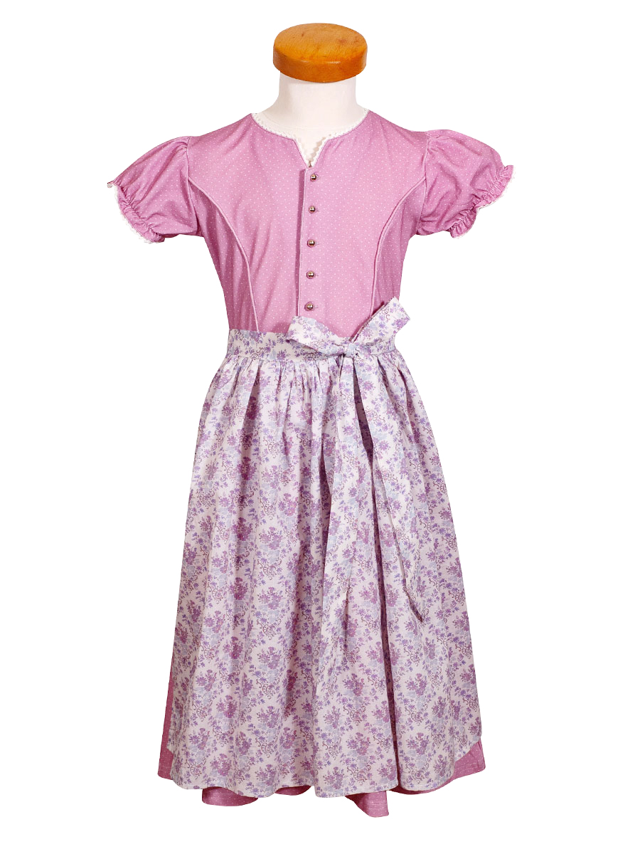 Mogo Estrela Mädchendirndl, rosa, geblümte Schürze, Stretch
