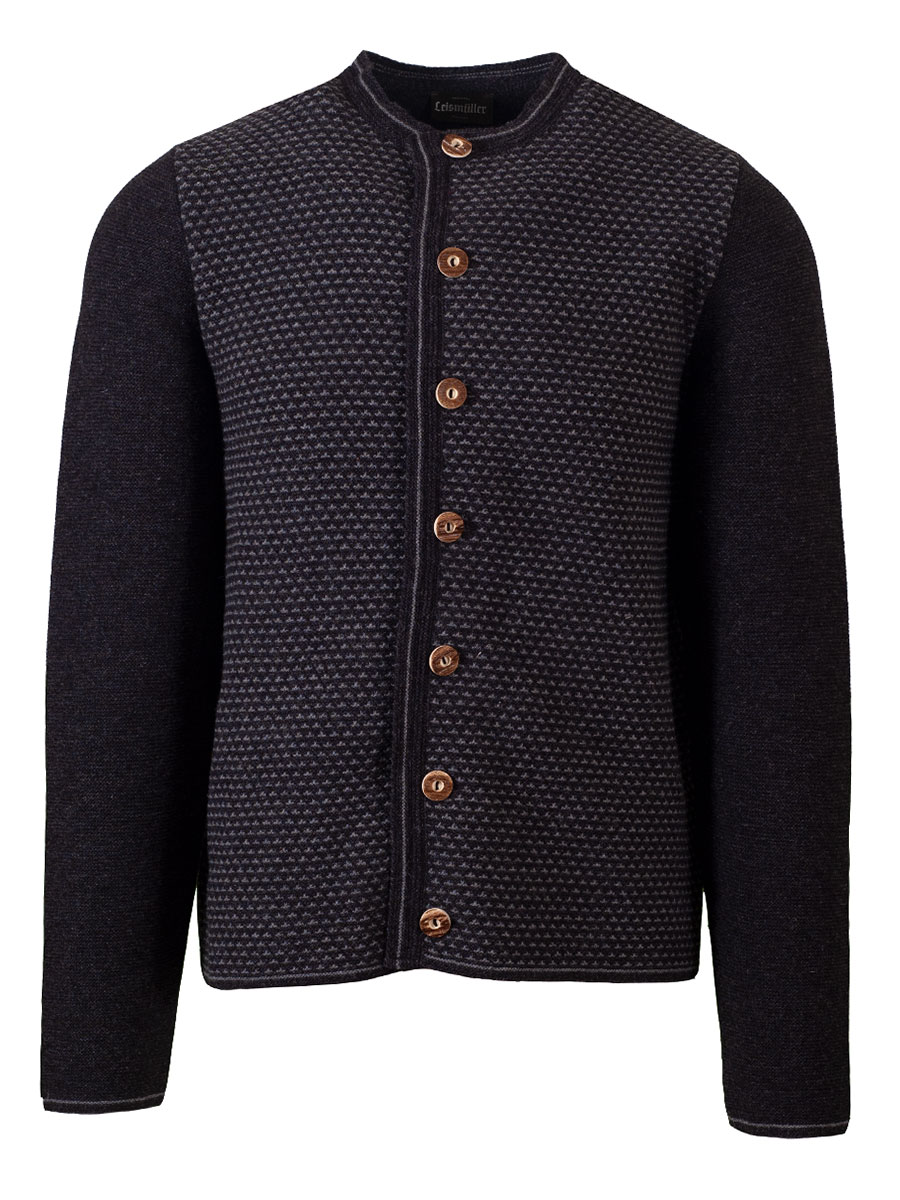 hausg'macht Strickjanker Sepp anthrazit, leicht, hellgrau gemustert