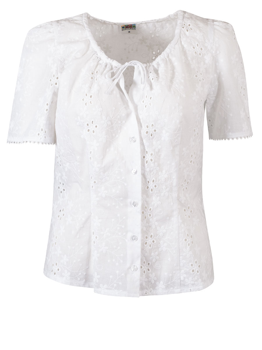 Berwin & Wolff Miederbluse, weiß, Kurzarm, Lochmuster, Schleife