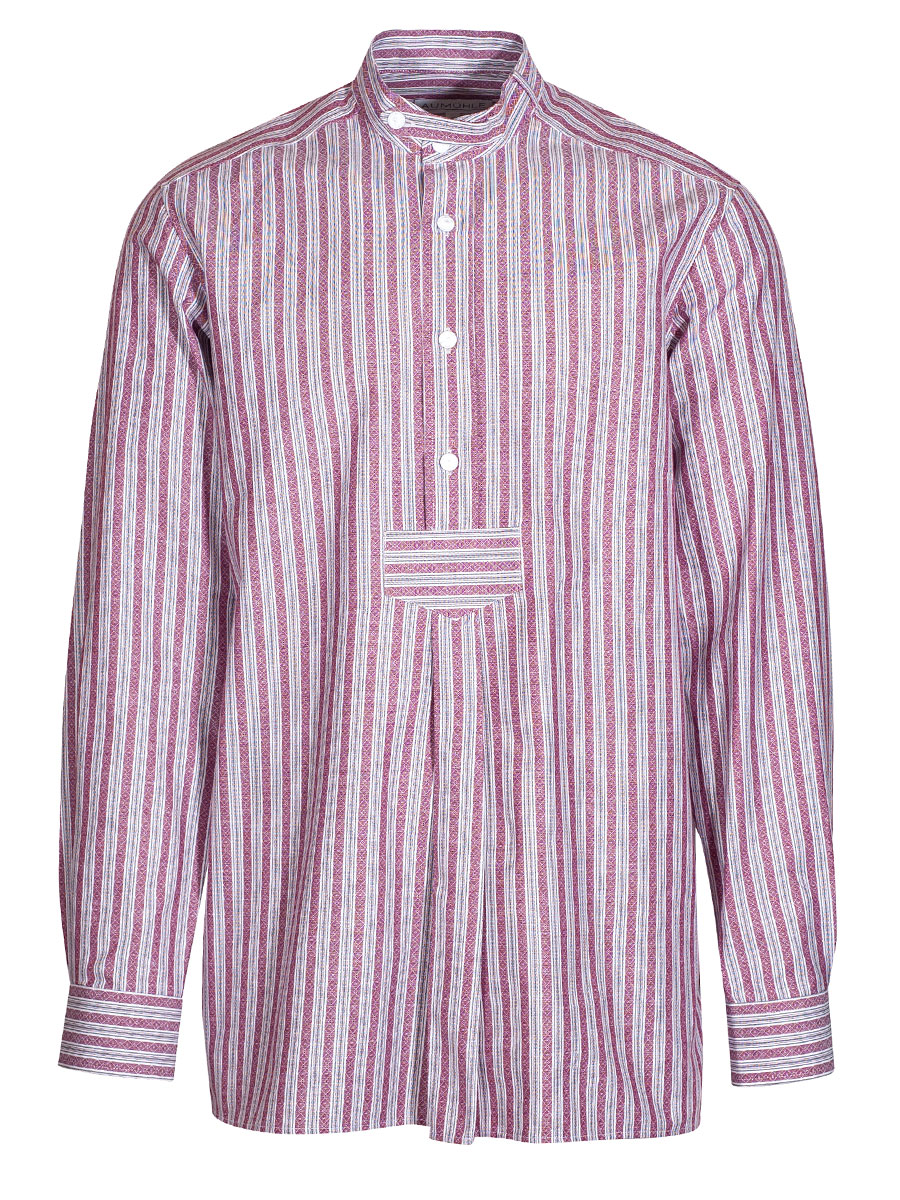 Waldorff Trachtenhemd, rot-grau, gestreift, Pfoad, Stehkragen