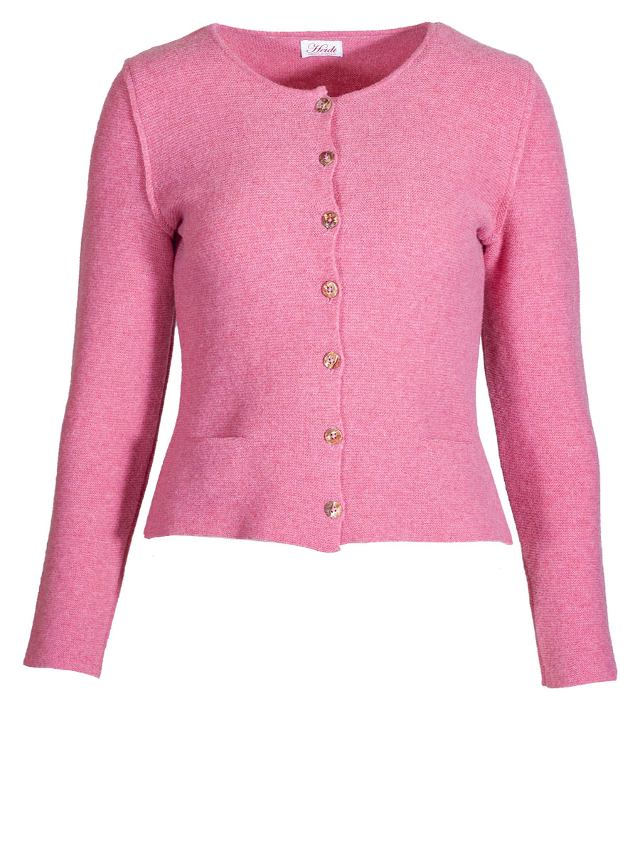 Heidi Strickjacke, koralle, Perlmuttknöpfe, glatt gestrickt, fein