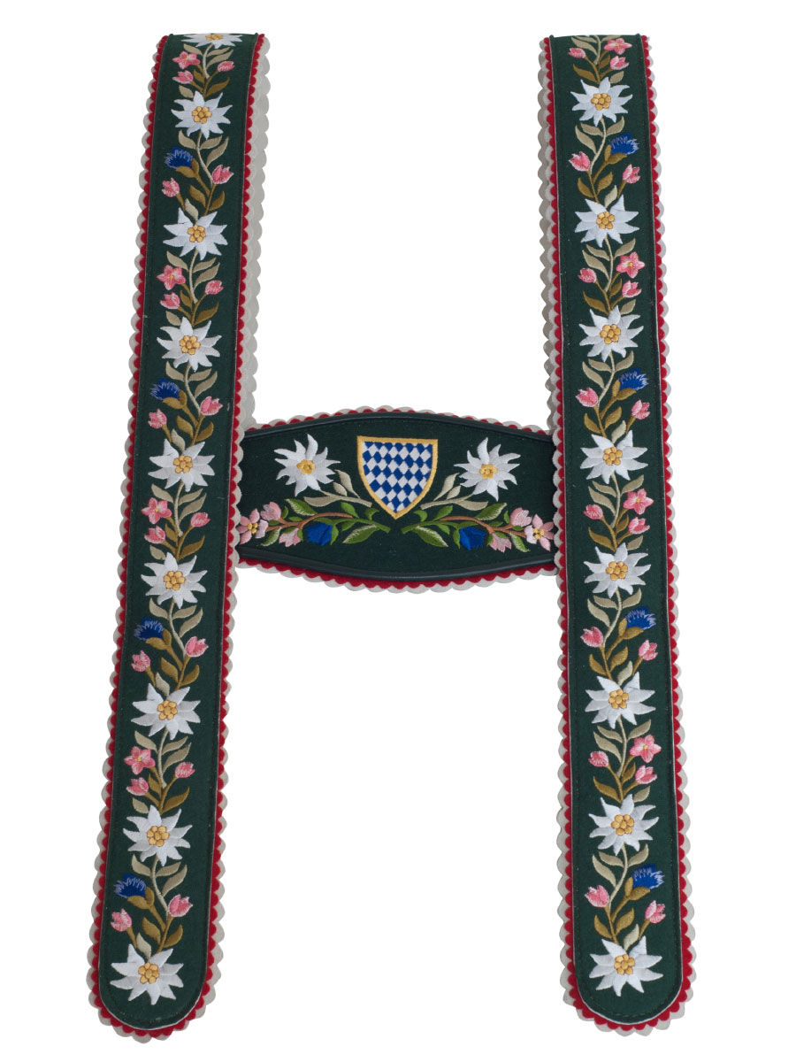 Träger Nr.5 Werdenfels, handgestickt,  grün, Blume
