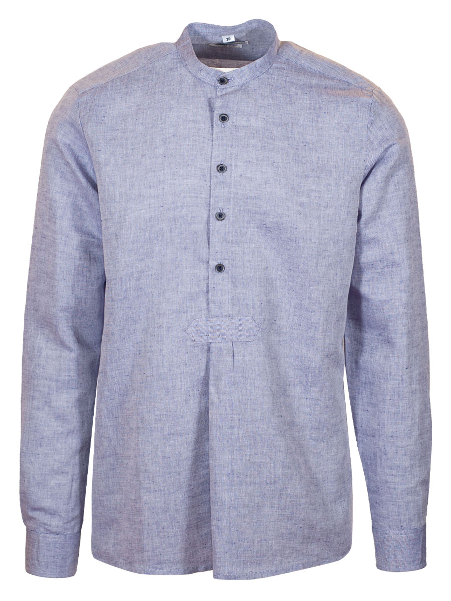 Hammerschmid Leinenhemd, marine meliert, Pfoad, Stehkragen, Slim