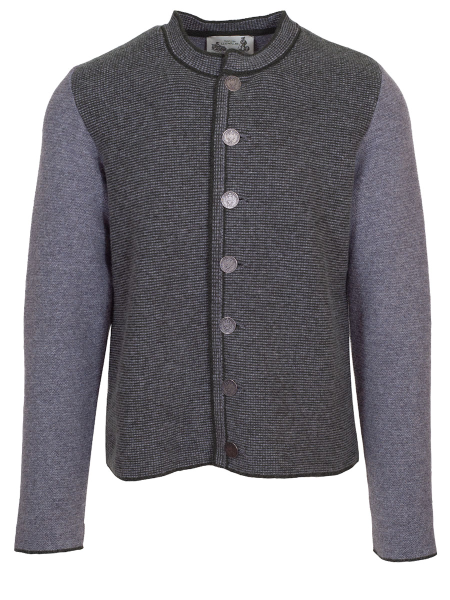 Strickjacke Benno, mittelgrau, Vorderseite grau-grün meliert