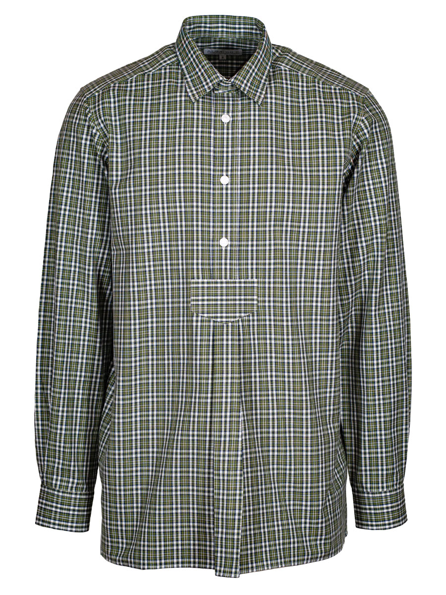 Waldorff Trachtenhemd, grün-blau, kariert, Pfoad, Liegekragen