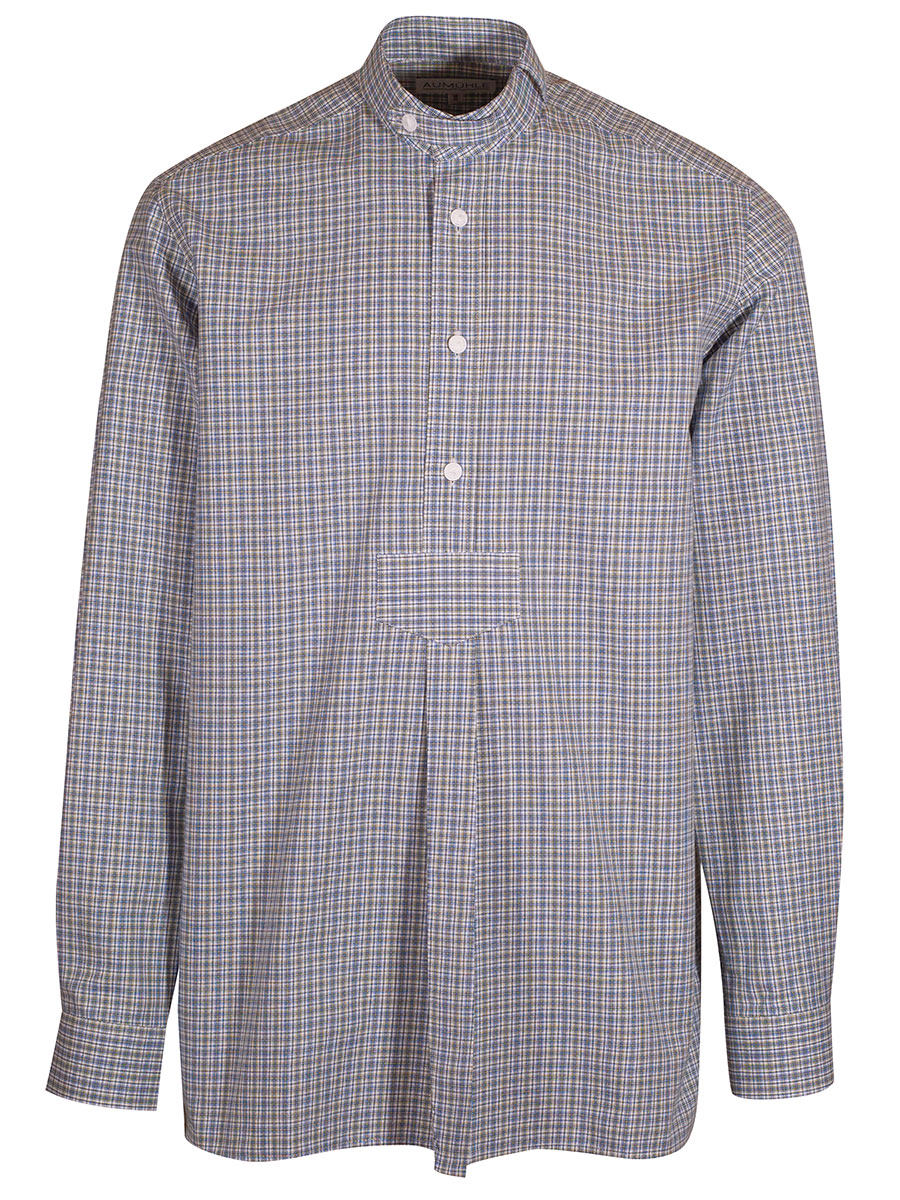 Waldorff Trachtenhemd, blau-grün, kariert, Pfoad, Stehkragen