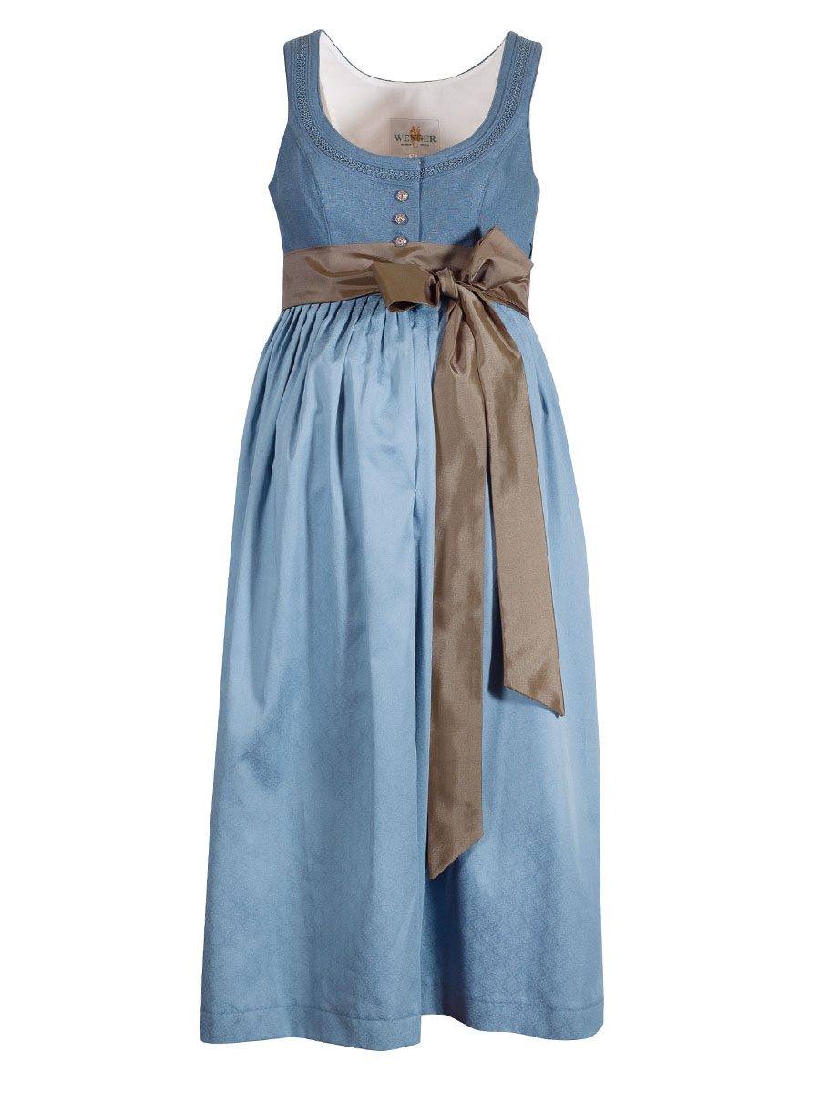 Wenger Lina Umstandskleid, blau, grünes Schleifenband, Leinen