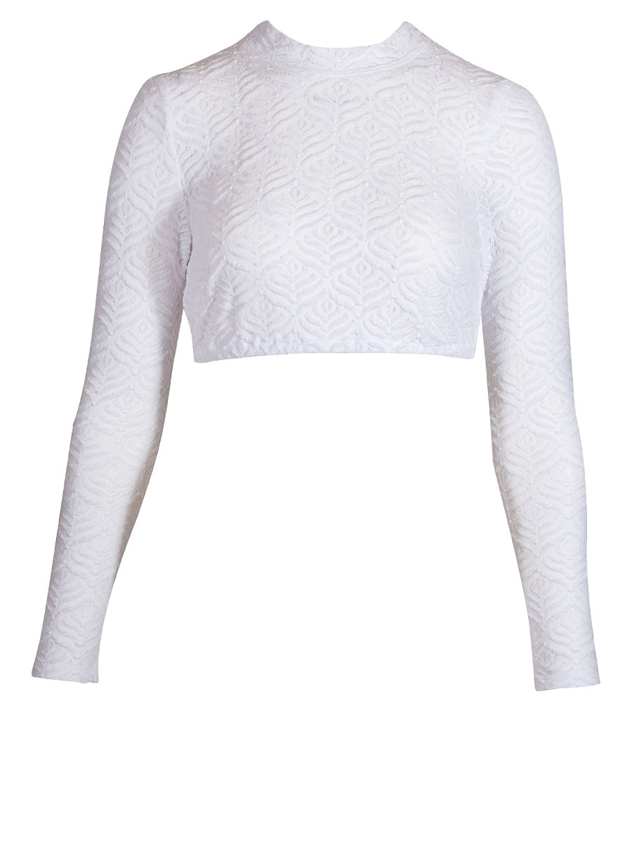 Waldorff Dirndlbluse, weiß, gemustert, hochgeschlossen, Langarm