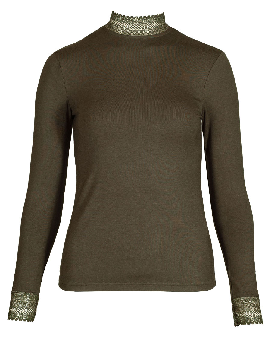 Feli und Hans Langarmshirt Parndorf, kombucha, Spitzenkragen, hochgeschlossen, Stretch