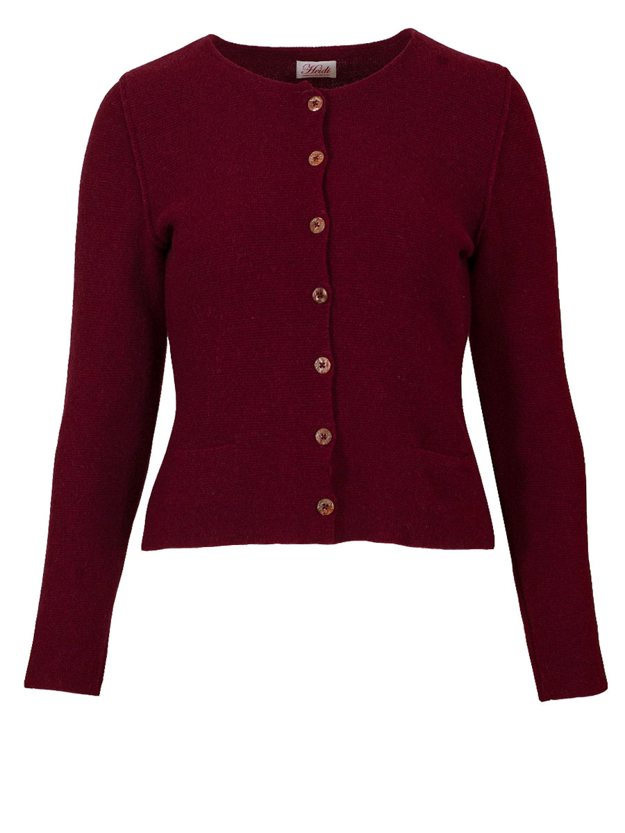 Heidi Strickjacke, bordeaux, Perlmuttknöpfe, glatt gestrickt, fein