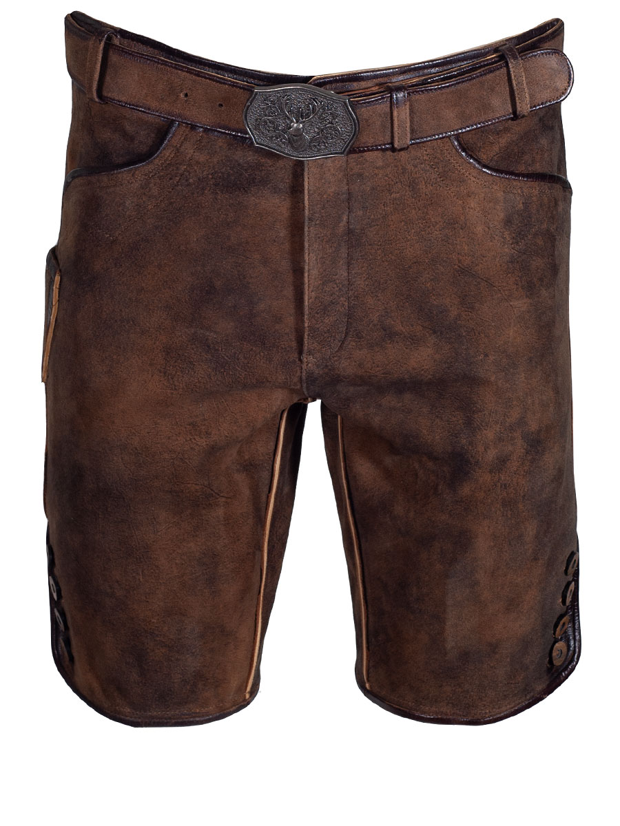 Country Line Kurze Lederhose braun, mit Gürtel, Ziegenleder