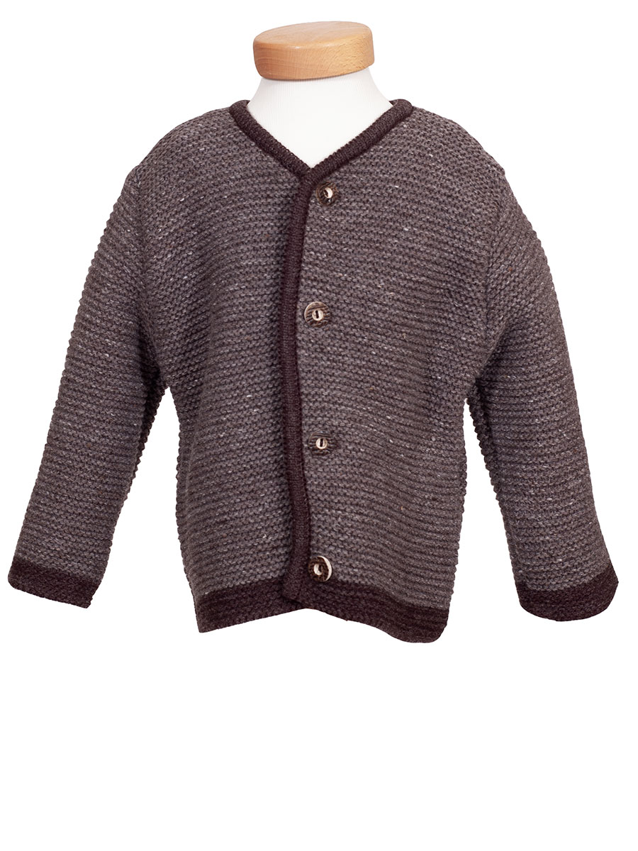 Ederer Kinderstrickjacke, Buben, braun meliert, braune Einfassung