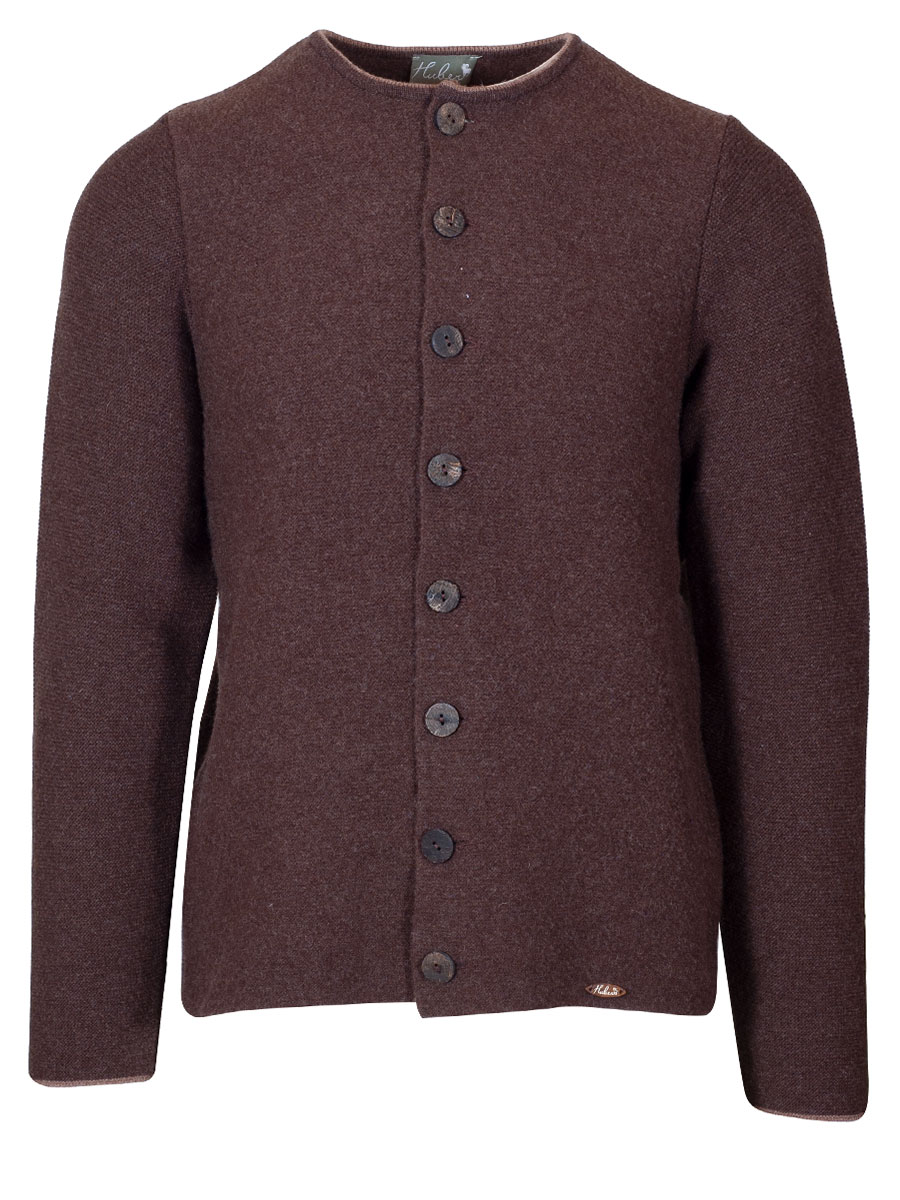 Huber Strickjanker Fred, braun, Einfassung in beige