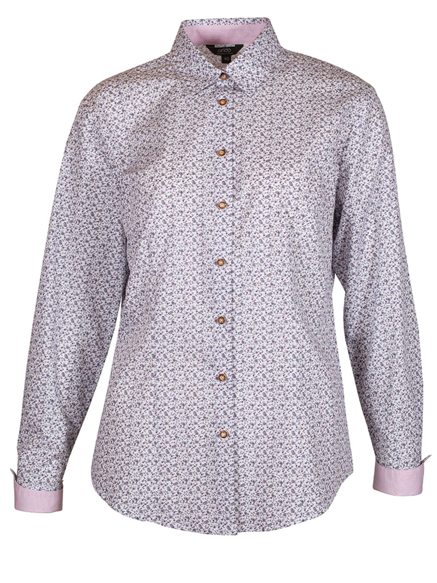 Arido Damenbluse, weiß, All-Over Print, grün-rose