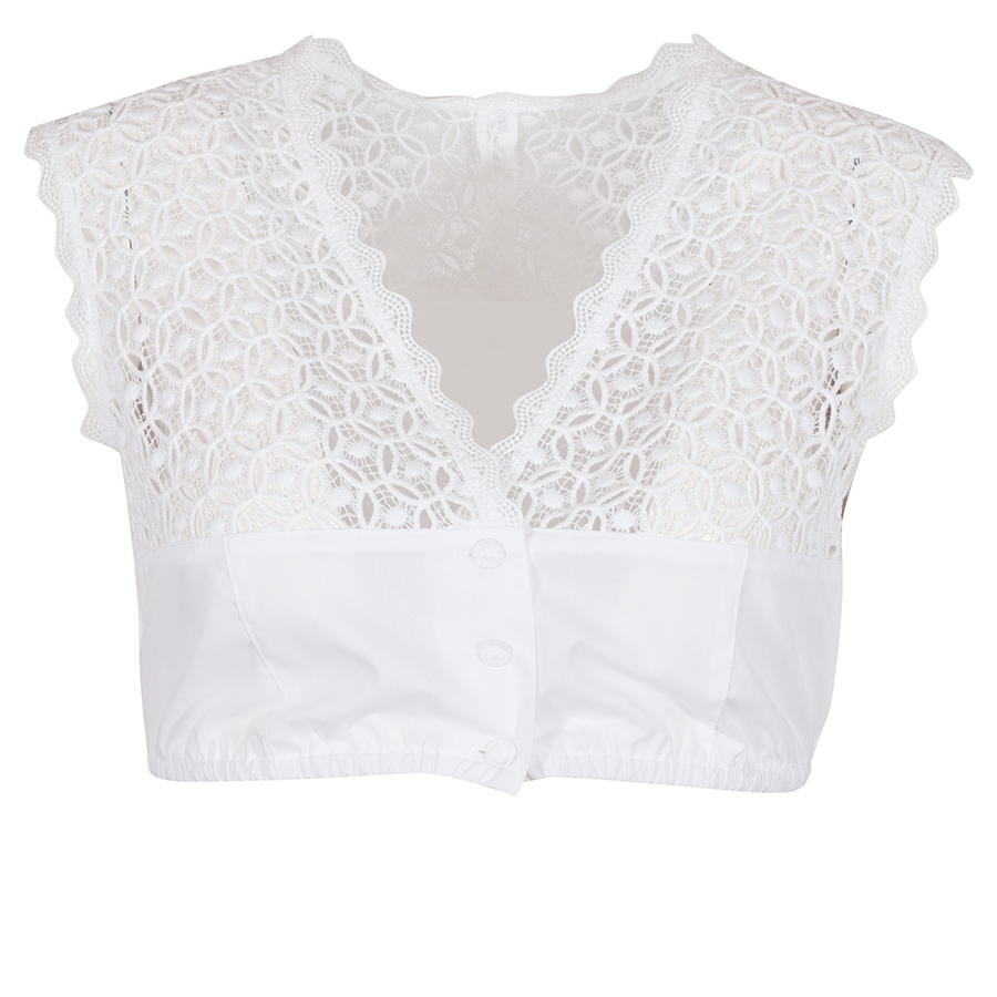 Waldorff Dirndlbluse, weiß, V-Ausschnitt, Spitze, Flügelärmel
