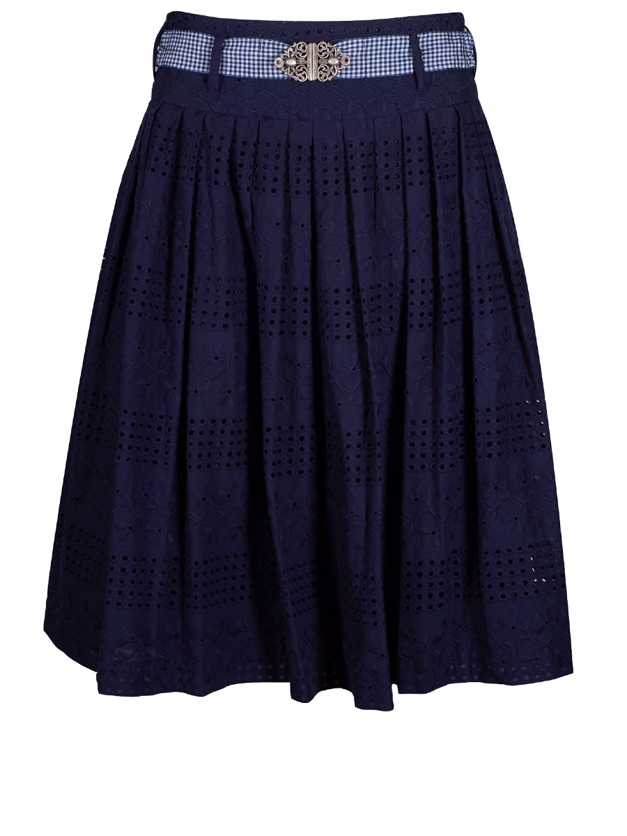 Berwin & Wolff Faltenrock, marine, Gürtel, Alloverstick, Lochmuster