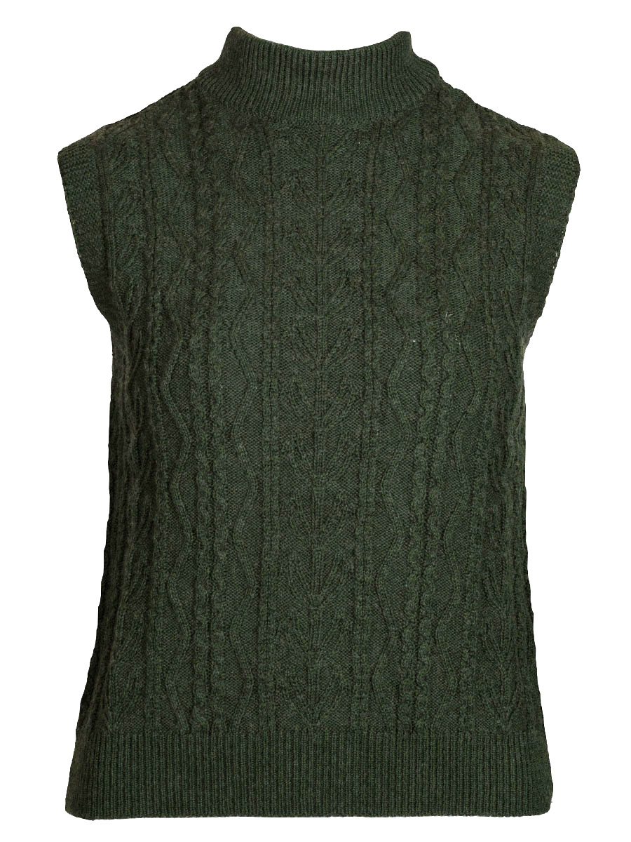 Feli und Hans Damen Strickpullunder Pearl, tannengrün, Zopfmuster