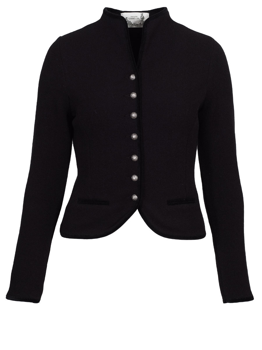 Astrifa Strickjacke Bairach, schwarz mit Samteinfassung, Kelchkragen, elegant