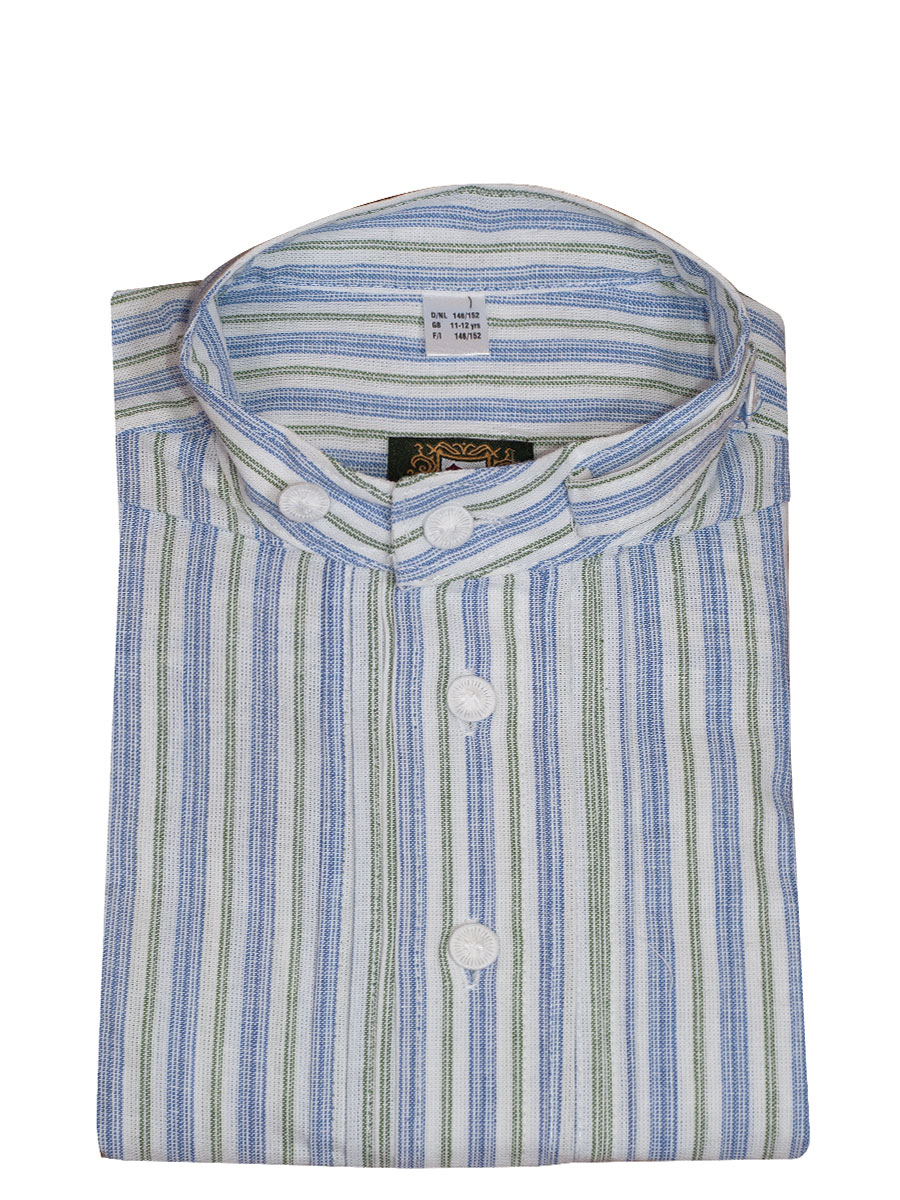 Orbis Kinderhemd, marine-grün gestreift, Pfoad, Stehkragen