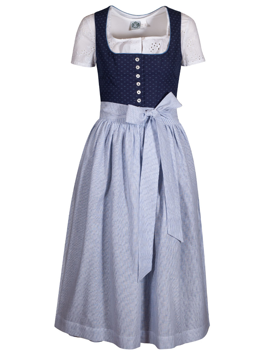 hausg'macht Dirndl Pillersee, marine, gestreifte Schürze, 80lg