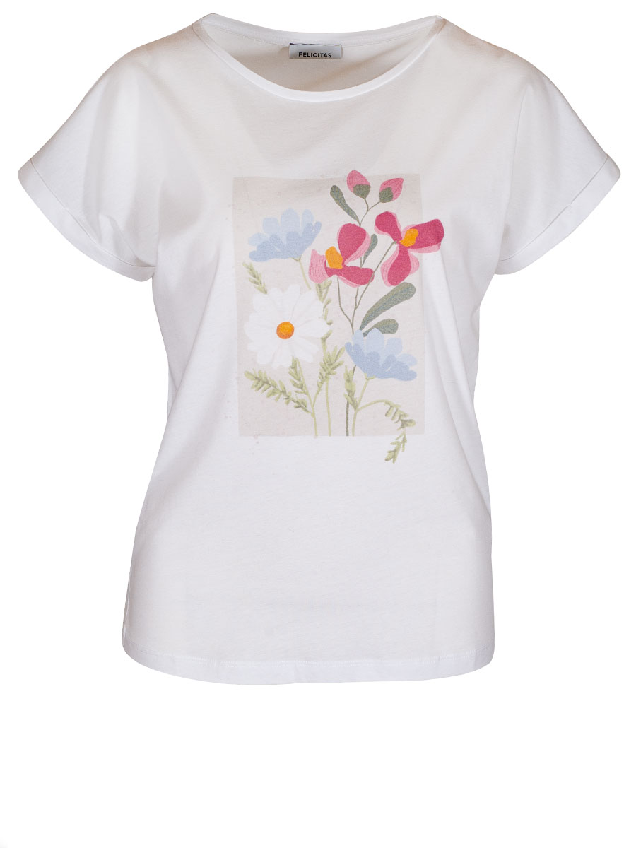 Feli und Hans Sylvie T-Shirt, weiß, Fotoprint Blumen