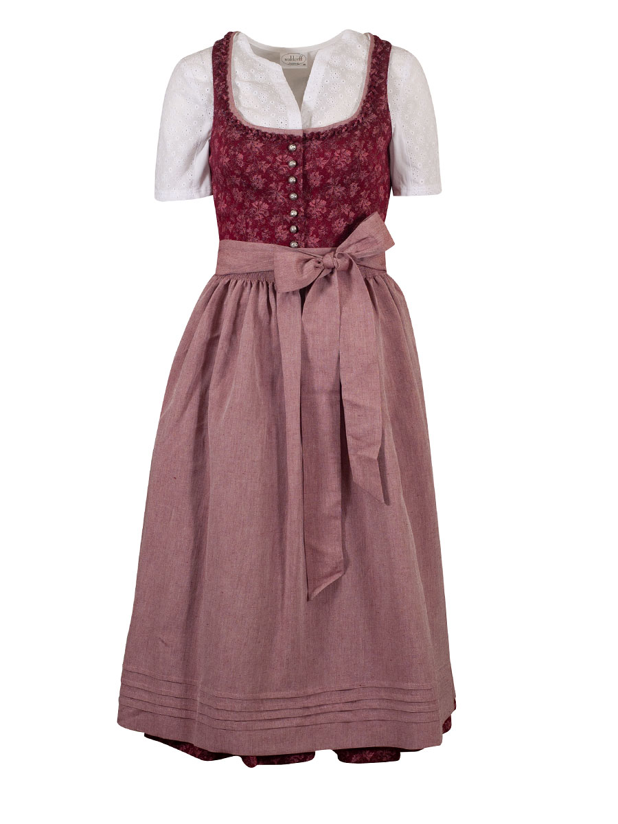 Hammerschmid Koflersee Baumwolldirndl, weinrot, hellrote Schürze, 80cm