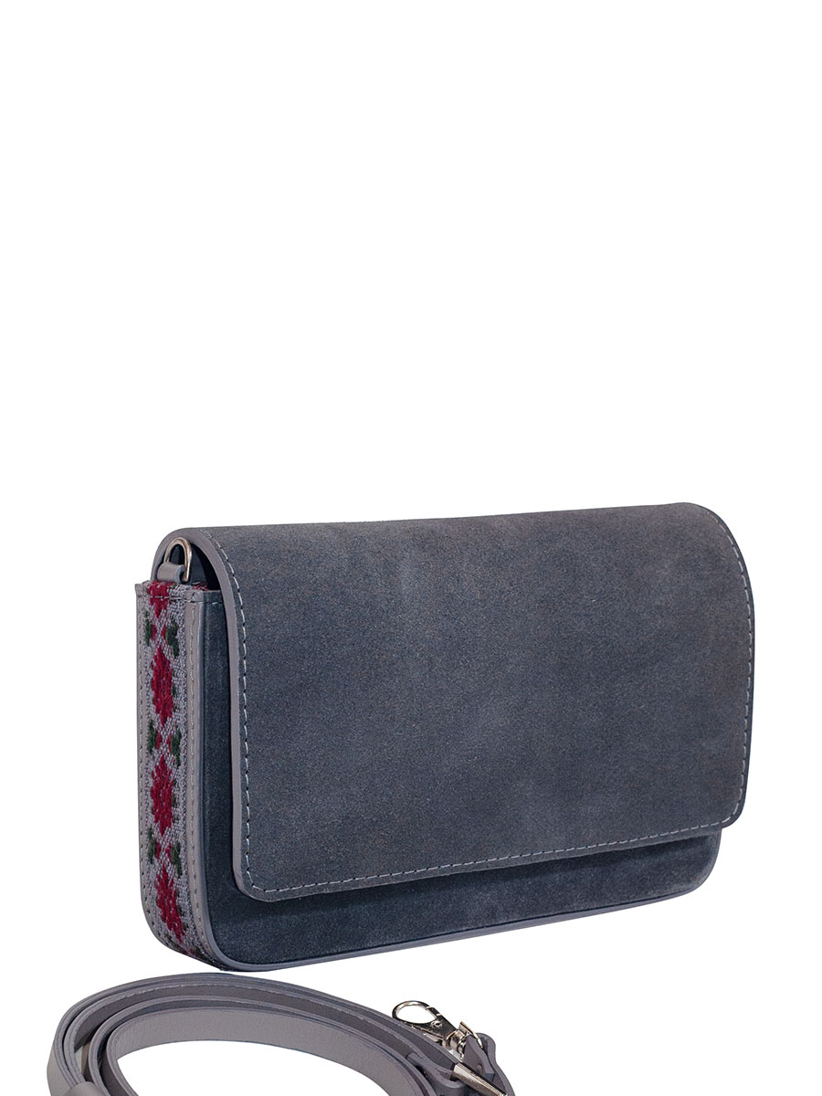 OWA Moden Umhängetasche, Clutch, handgefertigt, grau, Bordüre