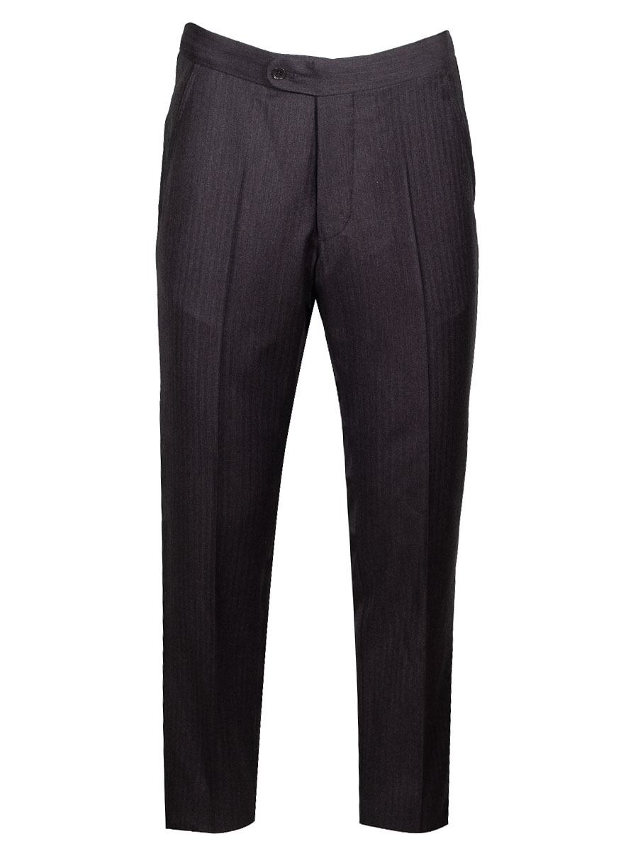 Viererspitz Herrenhose Jakob, dunkelgrau, seitlich grünes Paspol.Fischgrad