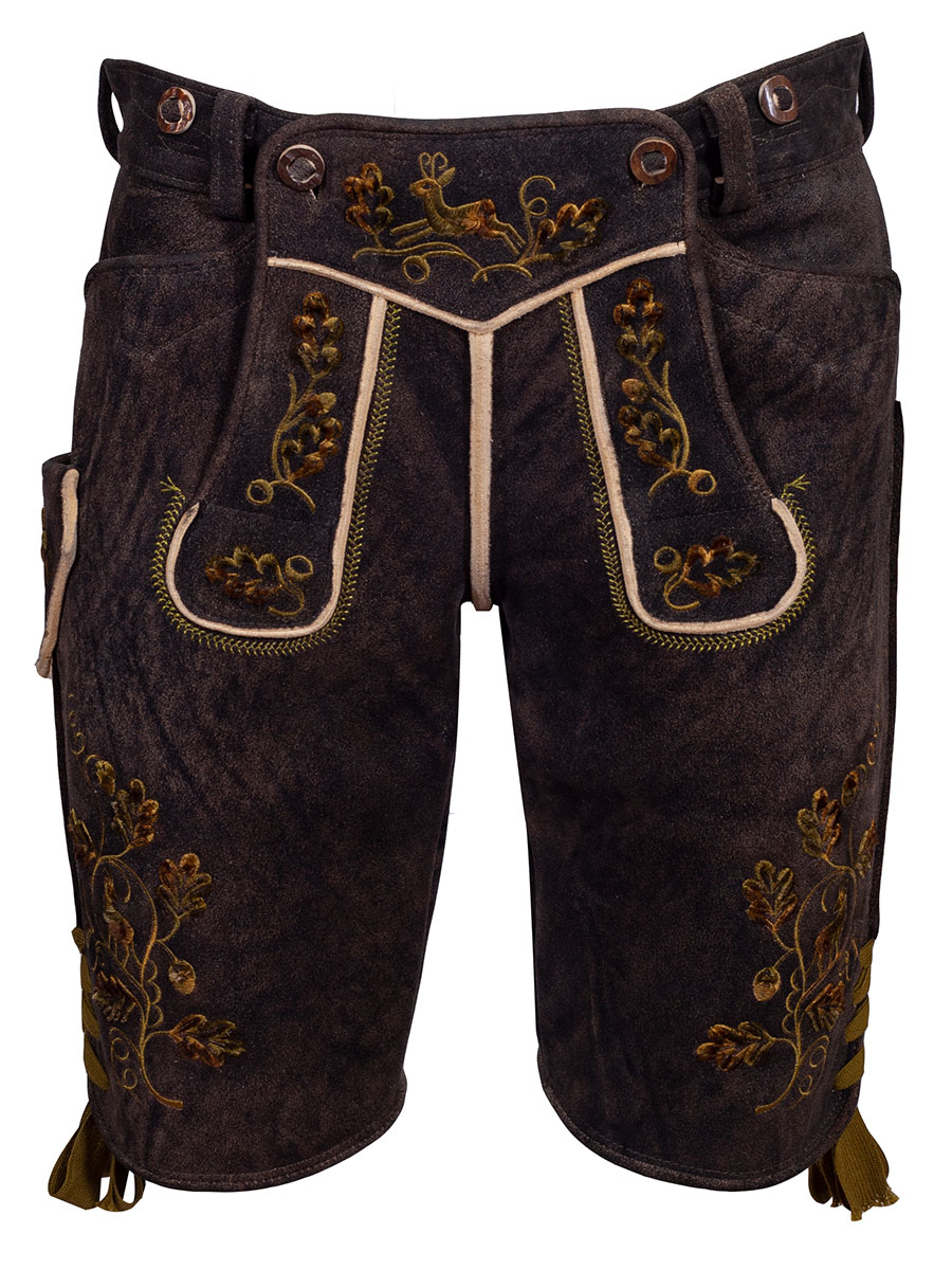 Kurze Lederhose Lambrecht, Hirsch sämisch, eibe, geschmirgelt, hochwertig