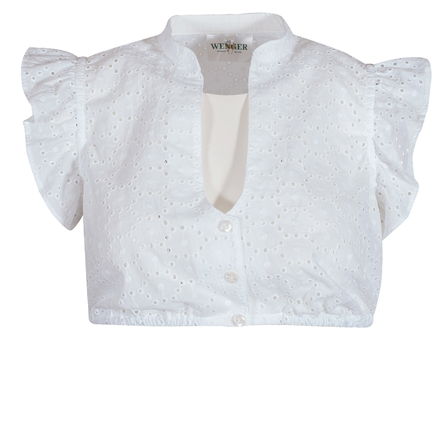Wenger Dirndlbluse Kata, weiß, Flügelarme, Lochspitze