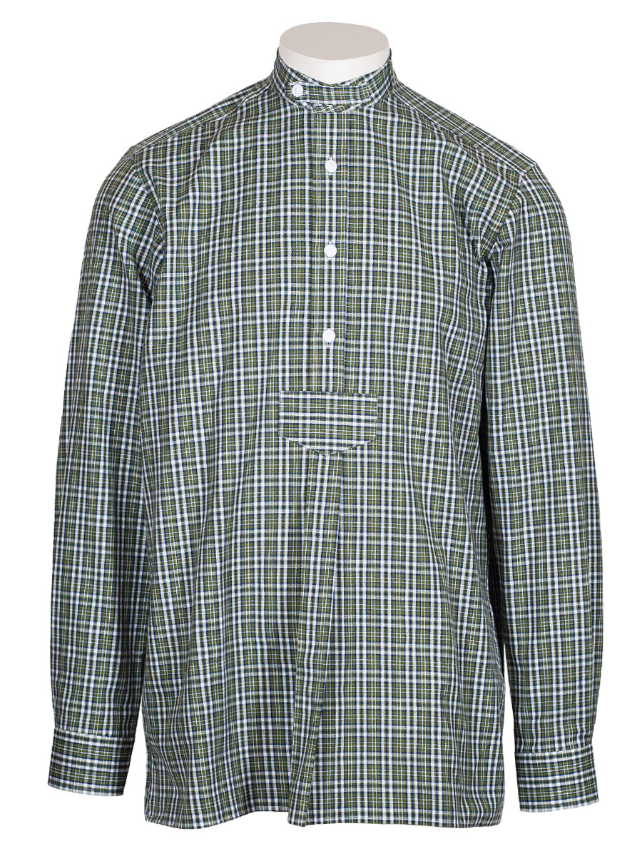 Waldorff Trachtenhemd, grün-blau, kariert, Pfoad, Stehkragen
