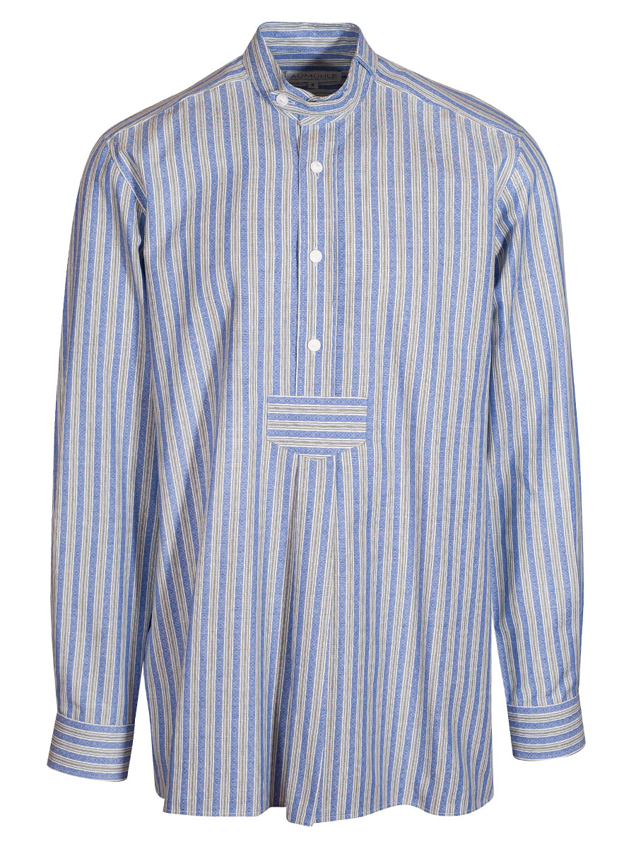 Waldorff Trachtenhemd, blau-grün, gestreift, Pfoad, Stehkragen