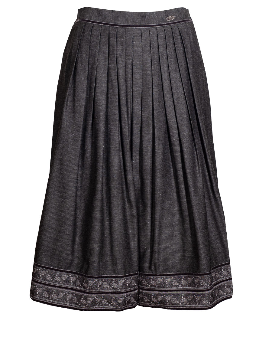 Country Line Faltenrock, anthrazit, Bortenbesatz