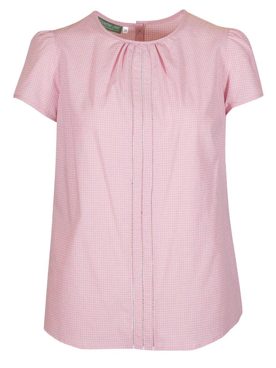 Country Line Damenbluse, rose kariert, Rückenteil geknöpft, kurze Arme