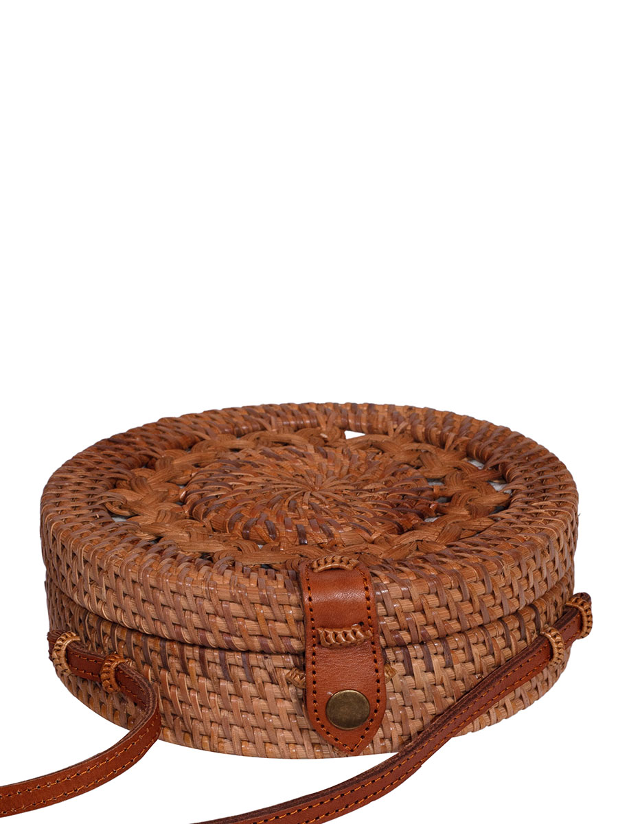 KokoKarma Atatasche, Rosella, braun, handgearbeitet, mit Lederriemen, rund
