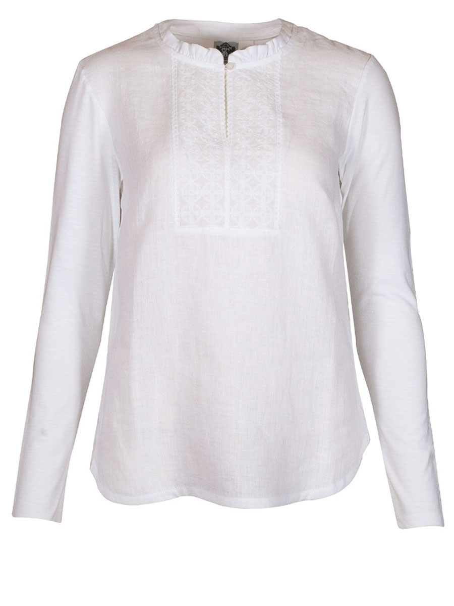 Hammerschmid Leinenshirt Zita, weiß, Langarm, Rüschenkragen