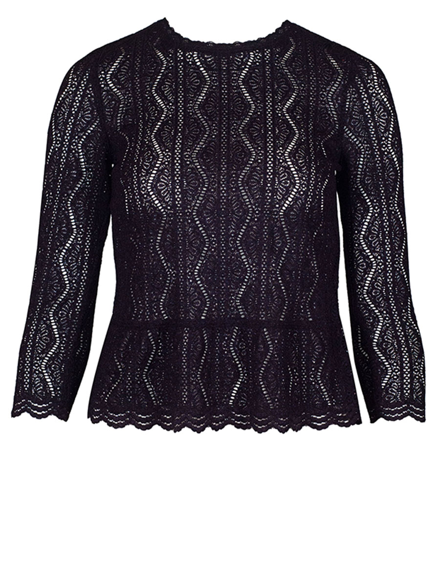 Waldorff Damenshirt, Spitzenshirt mit leichtem Schoßerl, schwarz