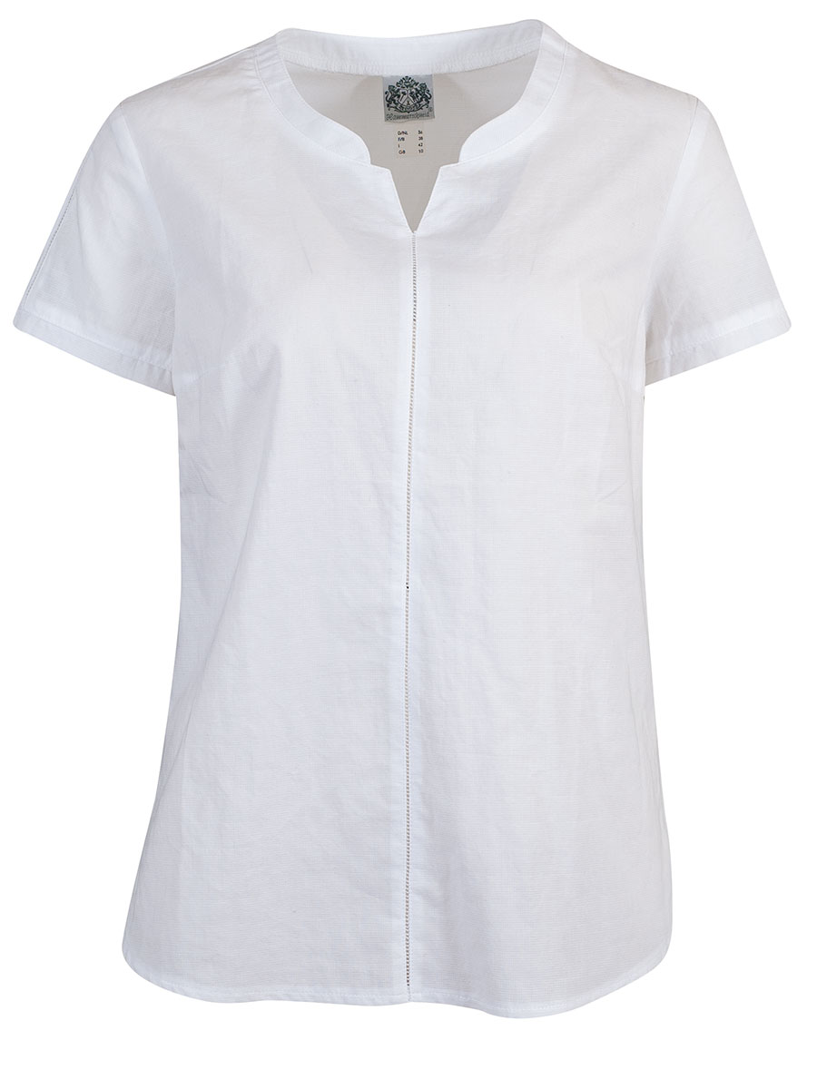 Hammerschmid Hilde Kurzarmbluse, weiß, durchgehende Zierborte
