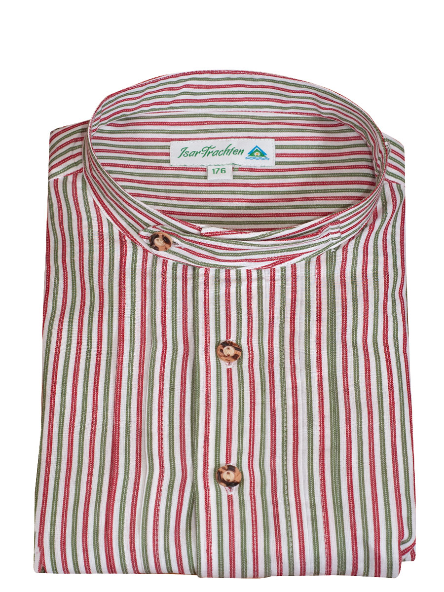 Ederer Kinderhemd, rot-grün gestreift, Pfoad, Stehkragen