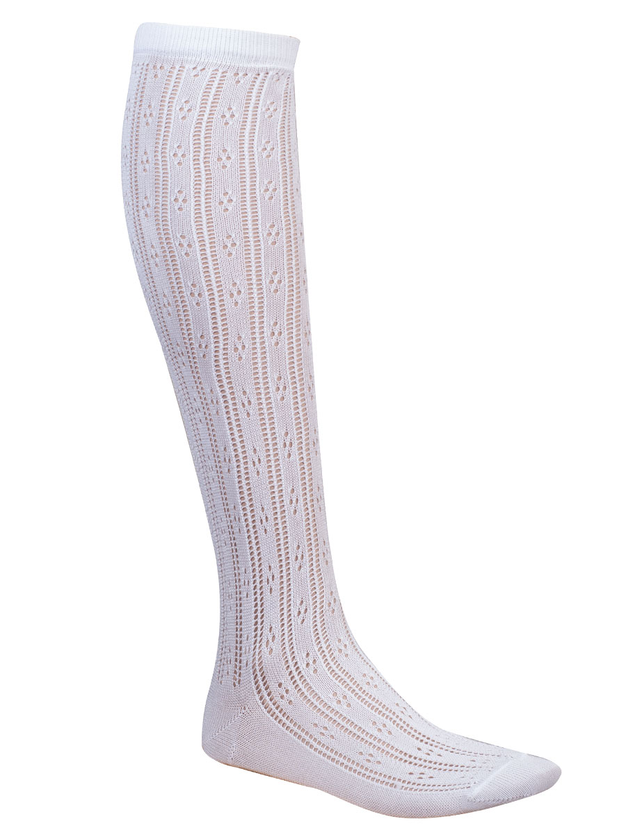 Lusana Trachten-Kniestrumpf weiß, Ajourmuster