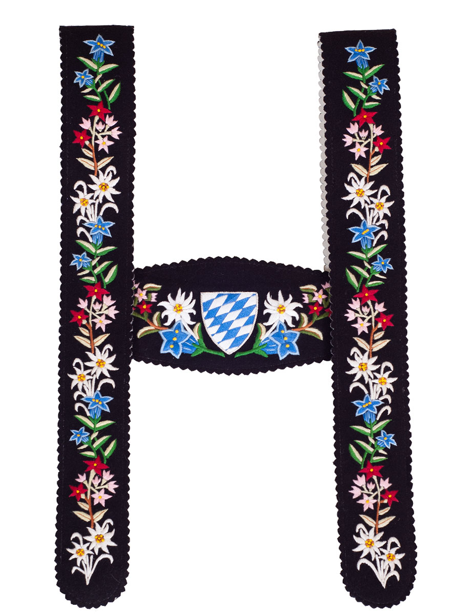 Träger Werdenfels handgestickt, schwarz, Blume