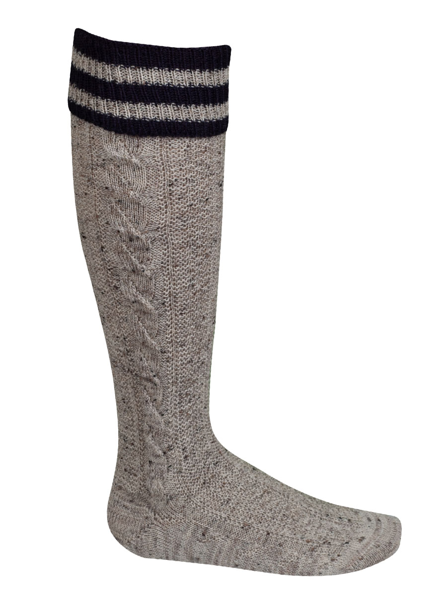 Lusana Umschlagstrumpf beige mit blau, mit Zöpfe