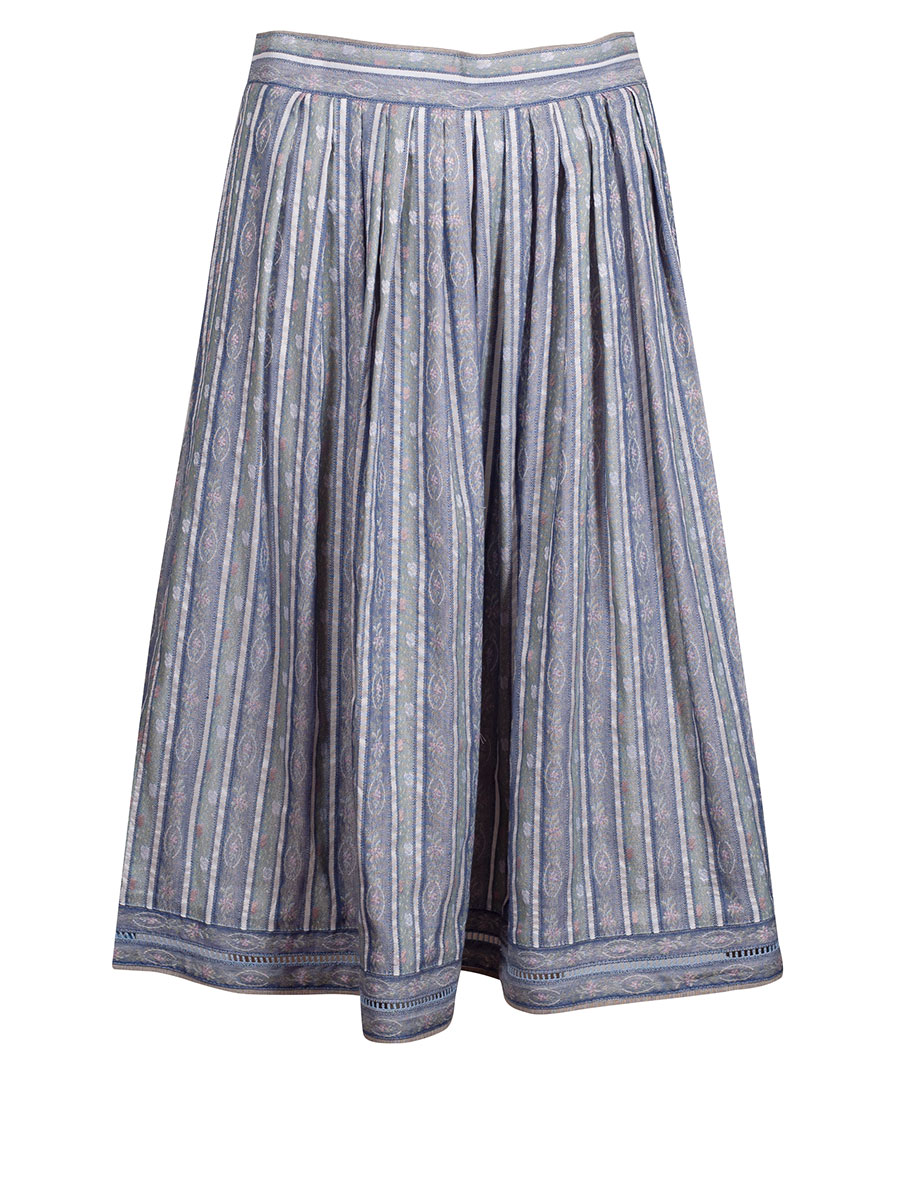 Country Line Faltenrock, rauchblau, Blumenmuster gewebt